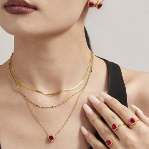 Ensembles De Bijoux Pour Femmes En Acier Inoxydable Étanches Avec Zircon Rouge En Forme De Cœur h5 Image3
