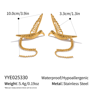 Boucles D'Oreilles À Clous En Acier Inoxydable Doré, Motif Oiseaux (1 Paire) h5 