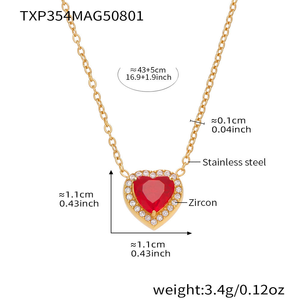Ensembles De Bijoux Pour Femmes En Acier Inoxydable Étanches Avec Zircon Rouge En Forme De Cœur 