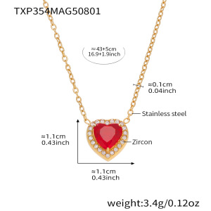 Ensembles De Bijoux Pour Femmes En Acier Inoxydable Étanches Avec Zircon Rouge En Forme De Cœur h5 