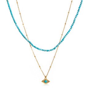 Collier À Plusieurs Rangs Pour Femme, En Acier Inoxydable, Couleur Or, Orné D'Un Délicat Œil De Diable En Calaïte. (1 Pièce) h5 Image8