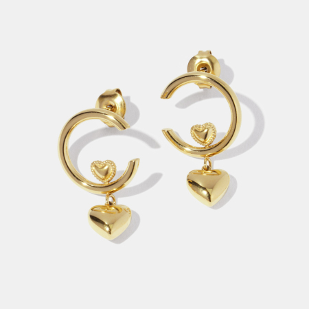 Boucles d'oreilles pendantes en acier inoxydable doré, forme cœur, étanches, couleur or 2