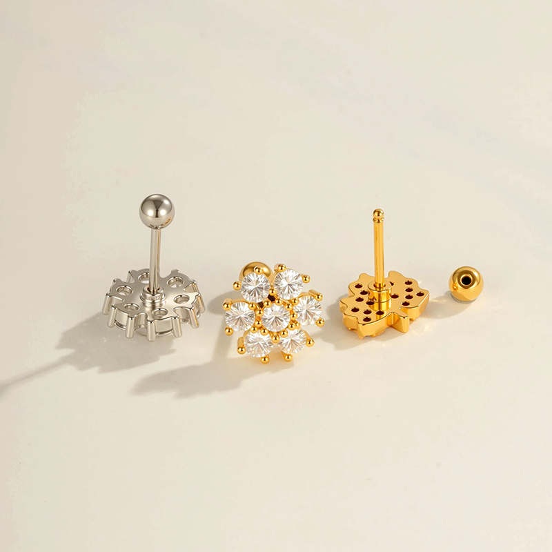 Boucle D'Oreille Piercing En Forme De Cœur Et De Fleur, Couleur Cuivre Et Or, Zircone Image3