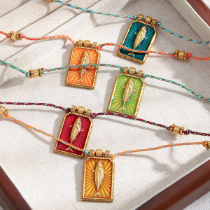 Collier Tressé Classique Pour Femme, Motif Poisson Et Tarot, En Acier Inoxydable Étanche, Couleur Or (1 Pièce) h5 Image2