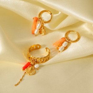 1 Paire De Boucles D'Oreilles À Perles Dorées En Acier Inoxydable Étanche, En Forme De Fleur h5 Image4