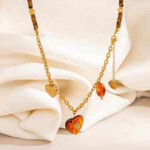 Collier De Perles Pour Femme, Motif Cœur, En Acier Inoxydable Étanche, Couleur Or (1 Pièce) h5 Image4