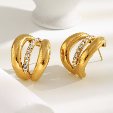 1 paire de boucles d'oreilles puces classiques en acier inoxydable, couleur or, de forme irrégulière et étanches.