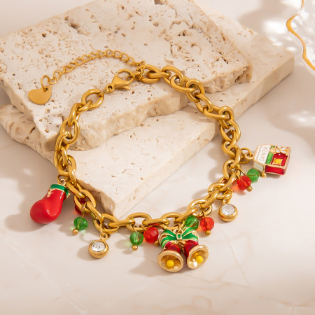 Bracelet à breloques pour femme, en acier inoxydable, étanche, avec pendentif de Noël à faire soi-même (1 pièce). 2