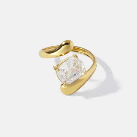 Bague en acier inoxydable étanche avec zircon de forme irrégulière et pierre précieuse couleur or