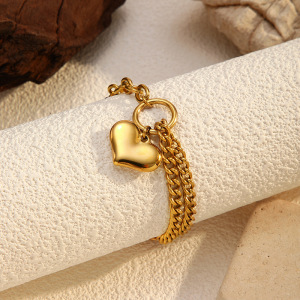 Bracelet À Breloques En Acier Inoxydable Doré, Étanche, En Forme De Cœur (1 Pièce) h5 Image3