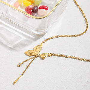 Collier Pendentif Femme En Acier Inoxydable Doré, Orné D'Un Nœud Papillon Romantique (1 Pièce) h5 Image7