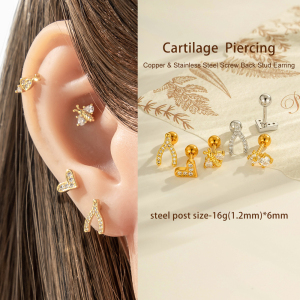 Boucle D'Oreille Piercing En Forme De Cœur En Cuivre Doré Et Zircon h5 Image4