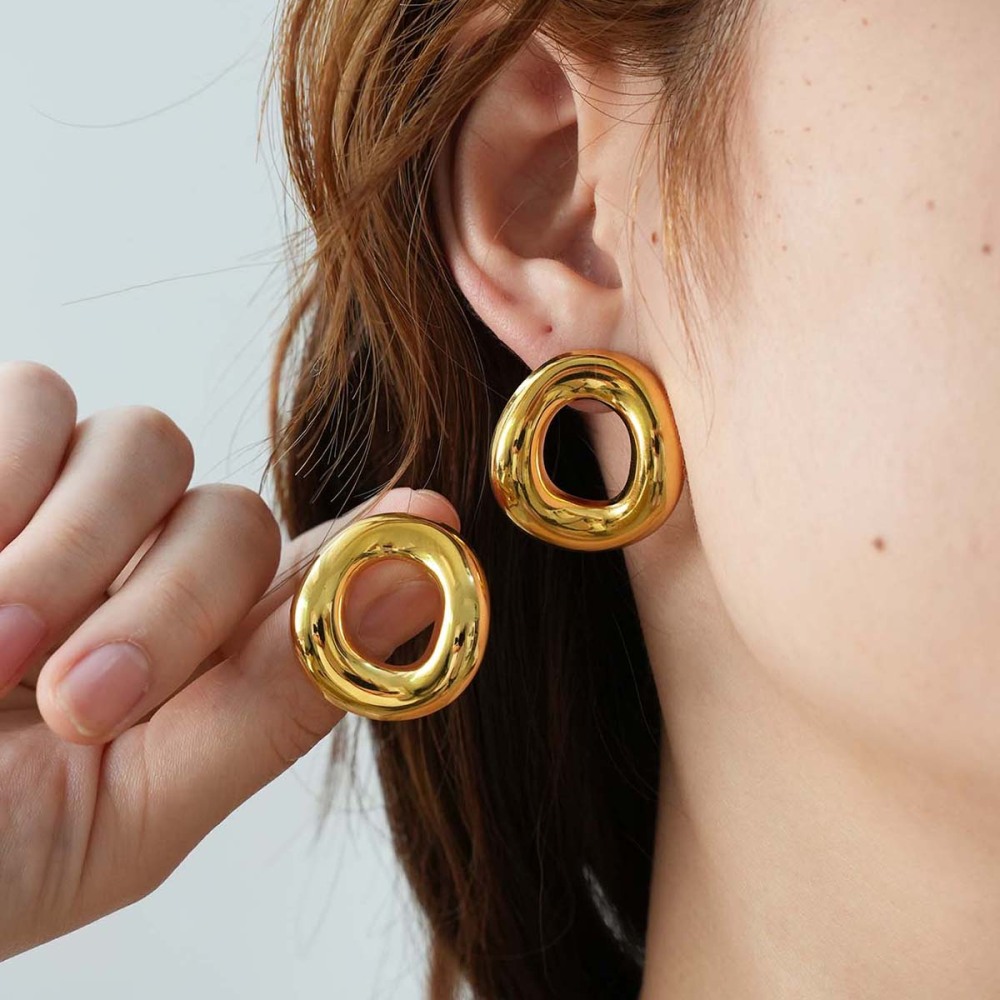 Boucles D'Oreilles Puces Élégantes Pour Femme, En Acier Inoxydable Doré, Imperméables, De Forme Irrégulière (1 Pièce). Image3