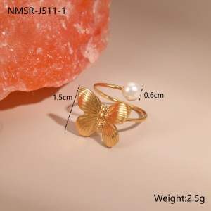 Bague Tendance En Acier Inoxydable Doré, Forme Irrégulière Et Torsadée, Ornée D'Une Fleur Simple. h5