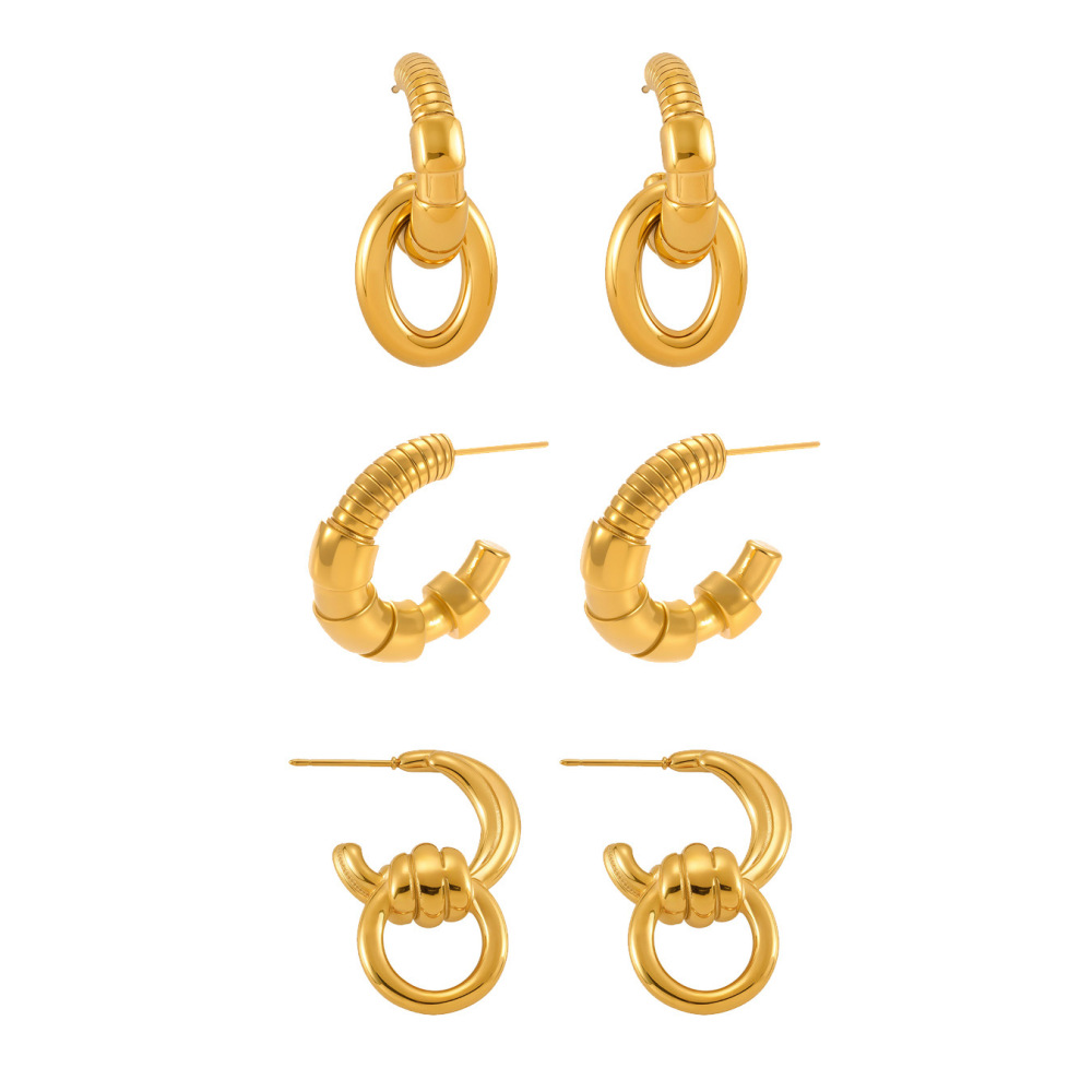 1 Paire De Boucles D'Oreilles Créoles Simples En Acier Inoxydable Étanche Couleur Or Pour Femme h5Image5