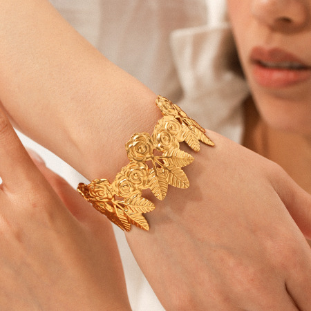 Bracelet simple pour femme, 1 pièce, motif fleur, couleur or, série quotidienne