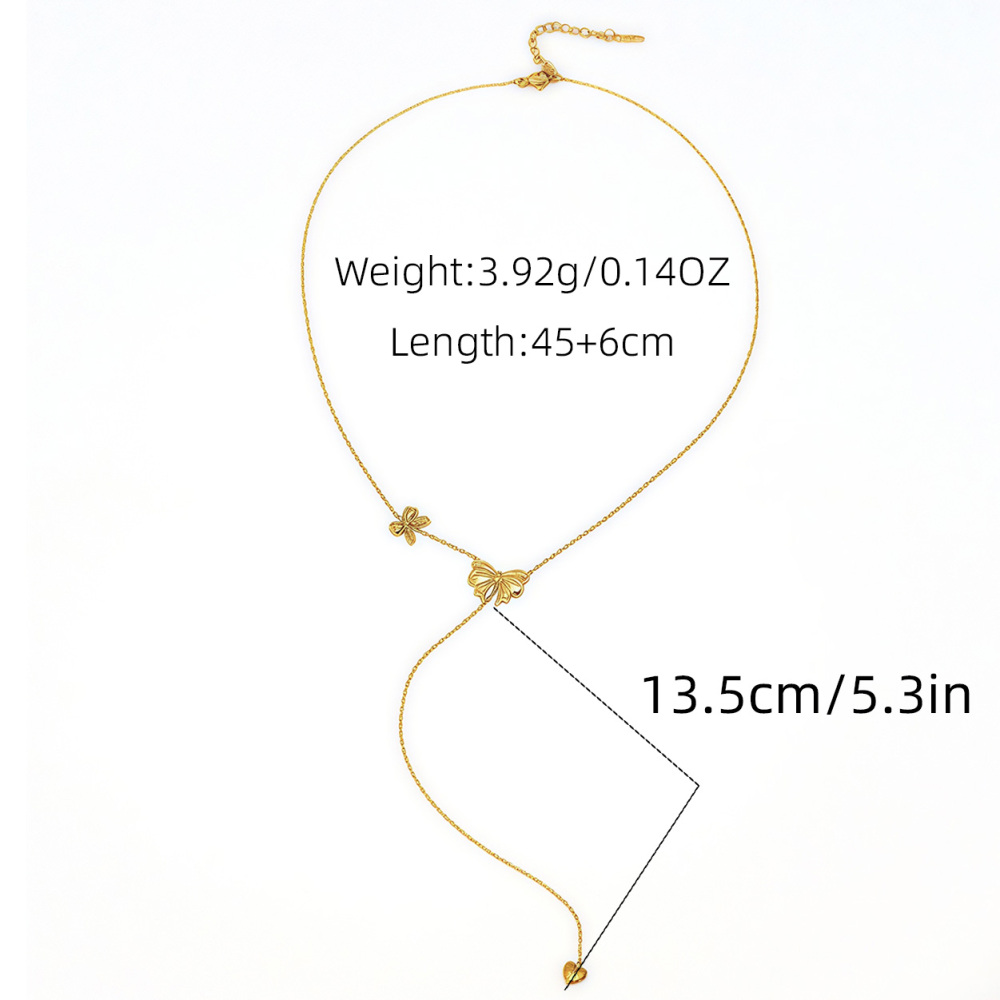 Collier Pendentif Femme En Acier Inoxydable Doré, Orné D'Un Nœud Papillon (1 Pièce)