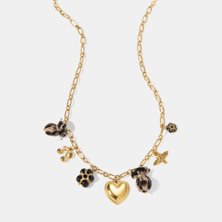 Collier pendentif cœur en acier inoxydable étanche couleur or à motif léopard 2