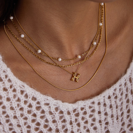 Collier Pendentif Femme Classique En Acier Inoxydable, Couleur Or, Lettre H (1 Pièce) 2