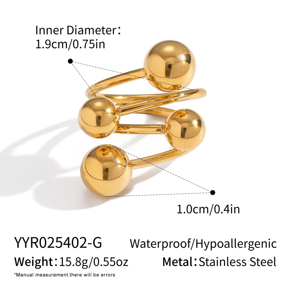Bague Imposante En Acier Inoxydable Doré, Forme Sphérique, Étanche (1 Pièce). 