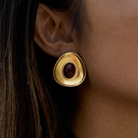 1 paire de boucles d'oreilles puces Vogue Circle en résine et acier inoxydable, couleur or, étanches, pour femmes 2