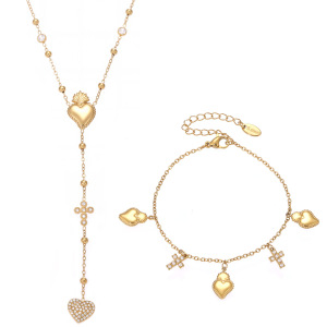 Ensembles De Bijoux Pour Femmes En Acier Inoxydable Doré, Forme Croix Et Cœur, Collection Romantique h5 Image9