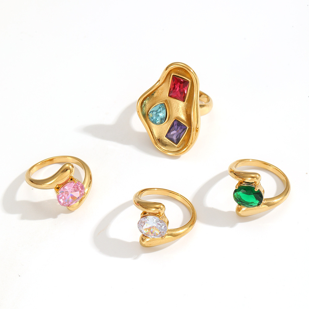 Bague Géométrique Pour Femme, Série Polychrome, 1 Pièce, Sertie De Pierres Précieuses Image4