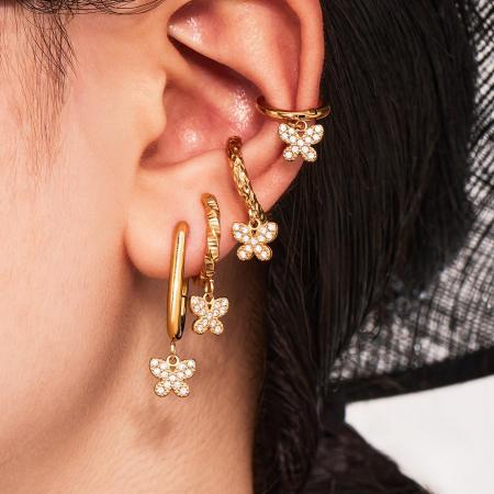 Boucles d'oreilles pendantes pour femme, motif papillon, en acier inoxydable étanche, couleur or (1 paire).