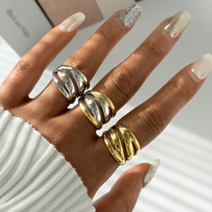 Bague Femme Simple, Forme Irrégulière, Acier Inoxydable, Couleur Or, Étanche h5 Image5