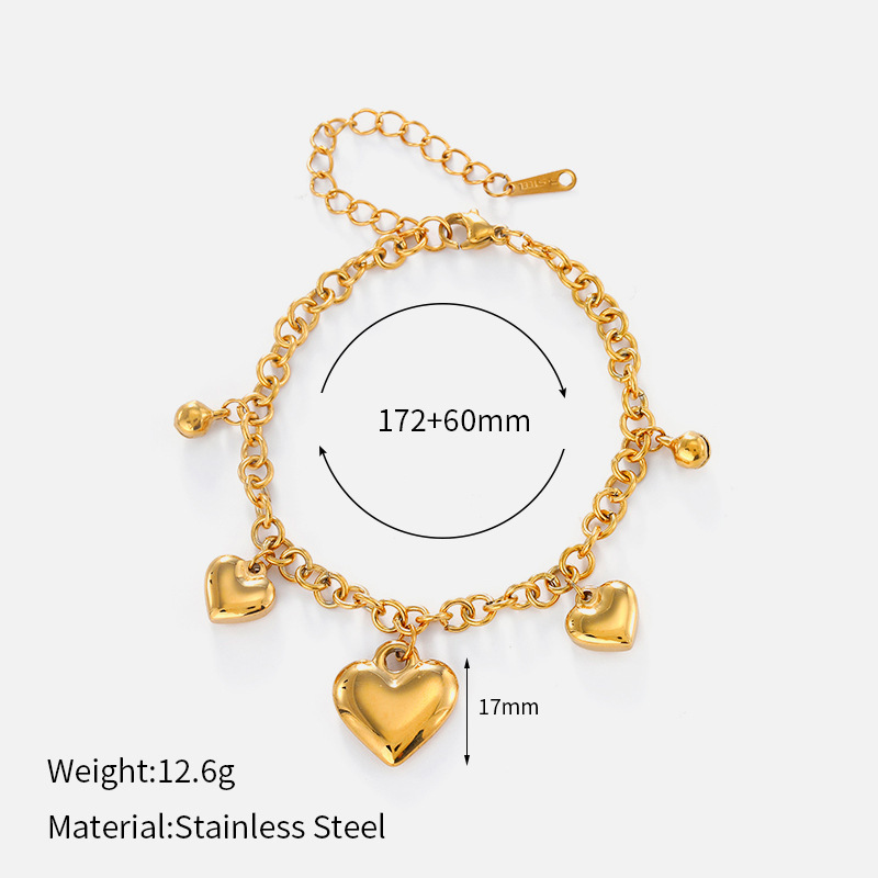 Bracelet À Breloques En Acier Inoxydable Doré, Étanche, En Forme De Cœur (1 Pièce) 