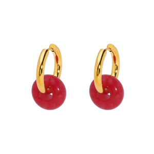 1 Paire De Boucles D'Oreilles Pendantes Vintage Rondes En Acier Inoxydable Doré Étanche Avec Pierre Naturelle Pour Femme h5 Image5