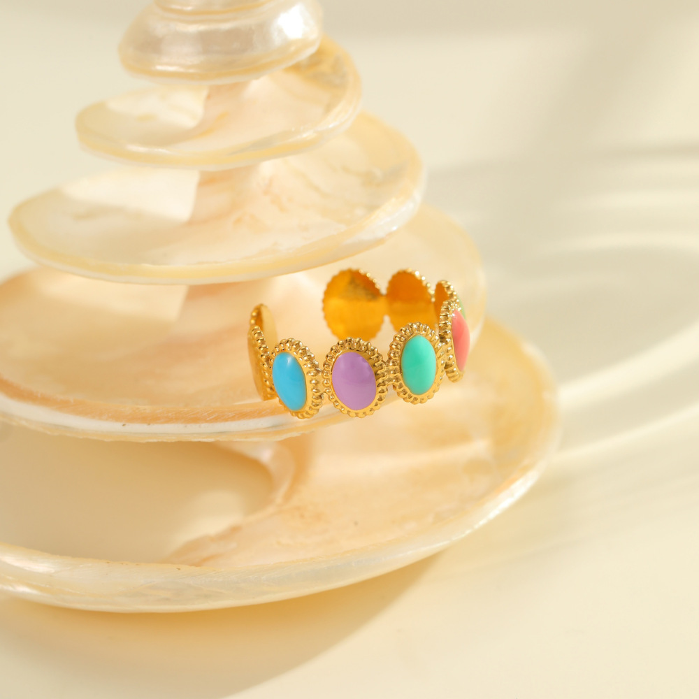 Bague Femme Simple Et Élégante En Acier Inoxydable Étanche, Ornée D'Une Fleur Souriante. Image3
