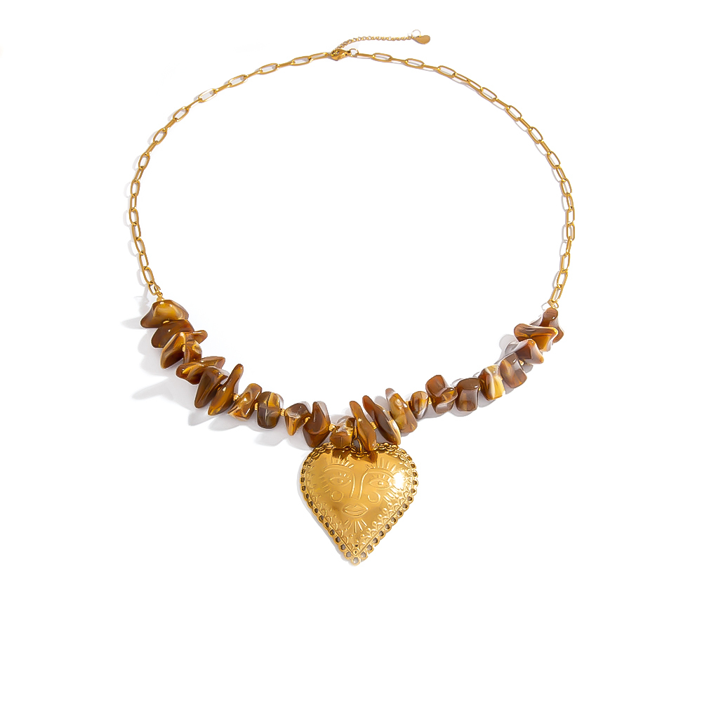 Collier De Perles En Acier Inoxydable Doré Pour Femme, 1 Pièce, Motif Cœur Quotidien 