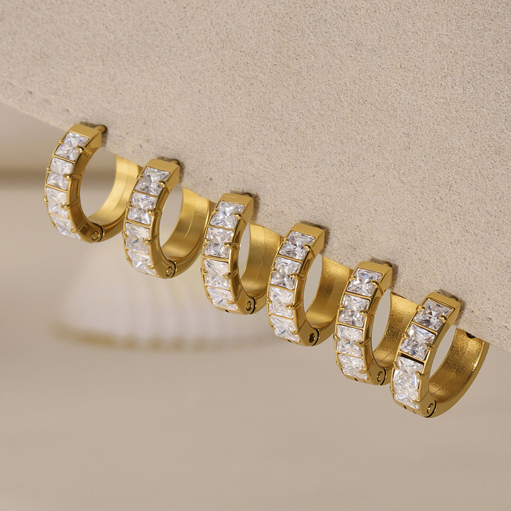 1 Paire De Boucles D'Oreilles Créoles Pour Femme En Acier Inoxydable Brillant, Étanches Et De Couleur Dorée h5Image5