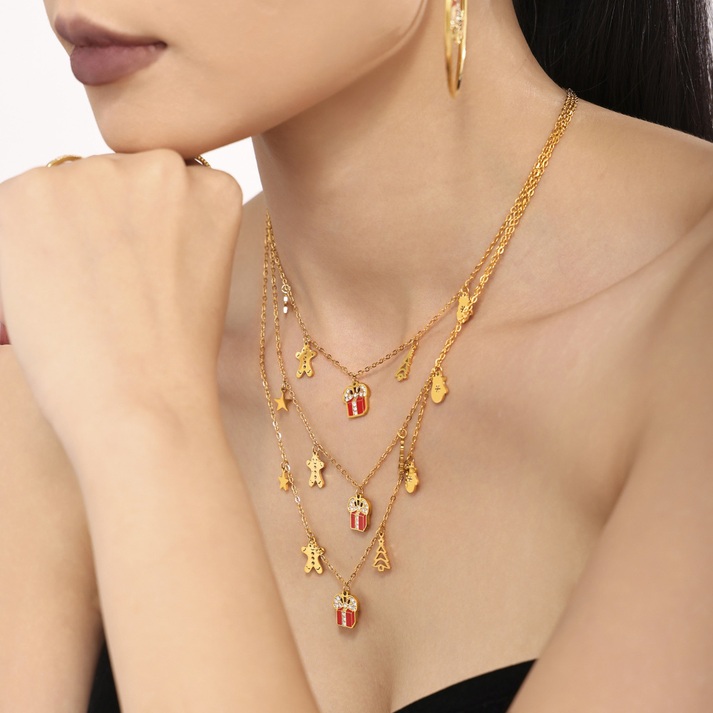 Collier Pendentif Femme En Acier Inoxydable Étanche Avec Zircon, 1 Pièce, Cadeau De Noël h5Image6
