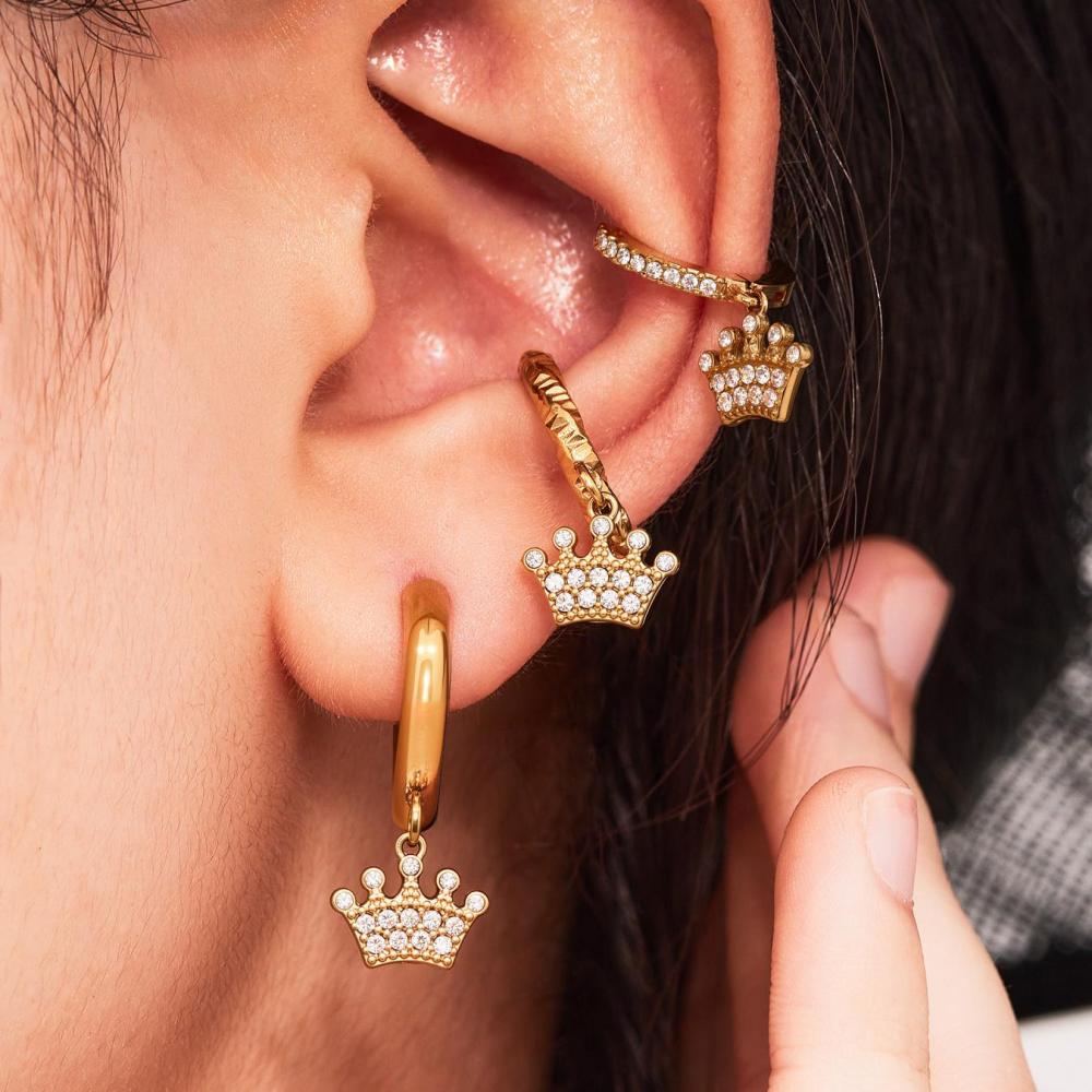 1 Paire De Boucles D'Oreilles Pendantes Élégantes En Acier Inoxydable Doré, Ornées De Zircon, Pour Femme. Image3