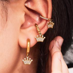 1 Paire De Boucles D'Oreilles Pendantes Élégantes En Acier Inoxydable Doré, Ornées De Zircon, Pour Femme. h5 Image3