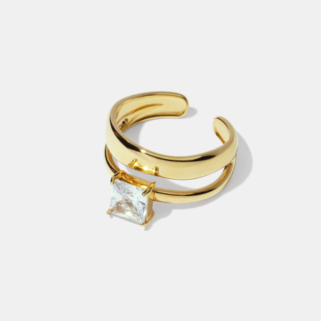 Bague en acier inoxydable ajouré étanche couleur or avec pierre précieuse zircon 2