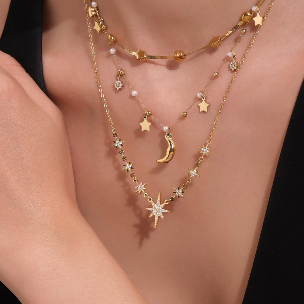 Collier Pendentif Femme Luxueux En Acier Inoxydable Doré, Orné D'Une Étoile (1 Pièce) Image4