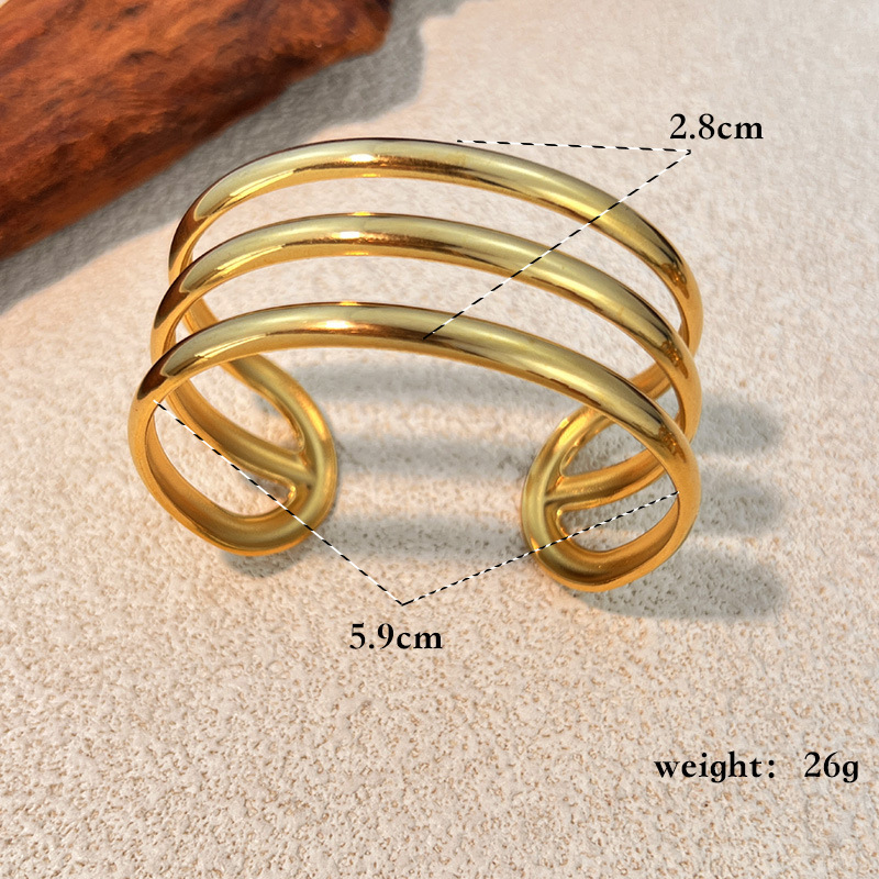 Bracelet Manchette Classique De Forme Irrégulière En Acier Inoxydable, Couleur Or, Étanche (1 Pièce) h5Image4