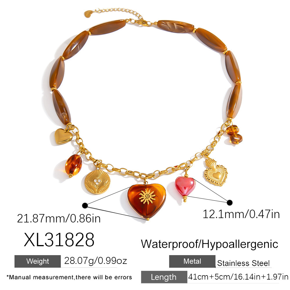 Collier Pendentif Femme Classique En Acier Inoxydable Étanche, Motif Cœur, Collection Romantique (1 Pièce) Image2
