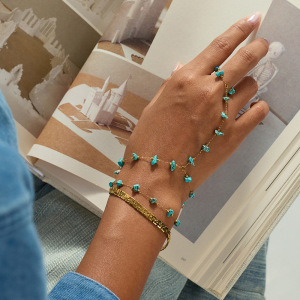 Bracelet À Perles Pour Femme, En Acier Inoxydable, Couleur Or, Avec 1 Pièce De Perles De Calaïte. h5 Image4