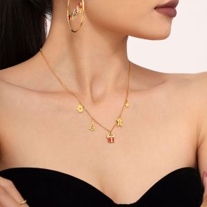 Collier Pendentif Femme En Acier Inoxydable Étanche Avec Zircon, 1 Pièce, Cadeau De Noël h5 Image5
