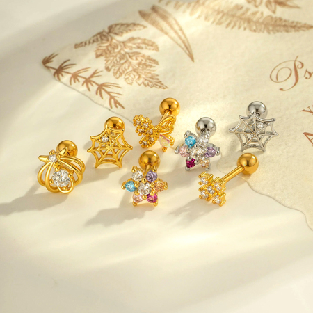 Boucle d'oreille piercing fleur cuivre or zircon 1 pièce