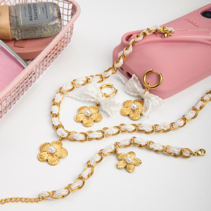 Ensembles De Bijoux Pour Femmes En Acier Inoxydable Imperméable, Couleur Or, Ornés De Dentelle Florale Romantique h5 Image6