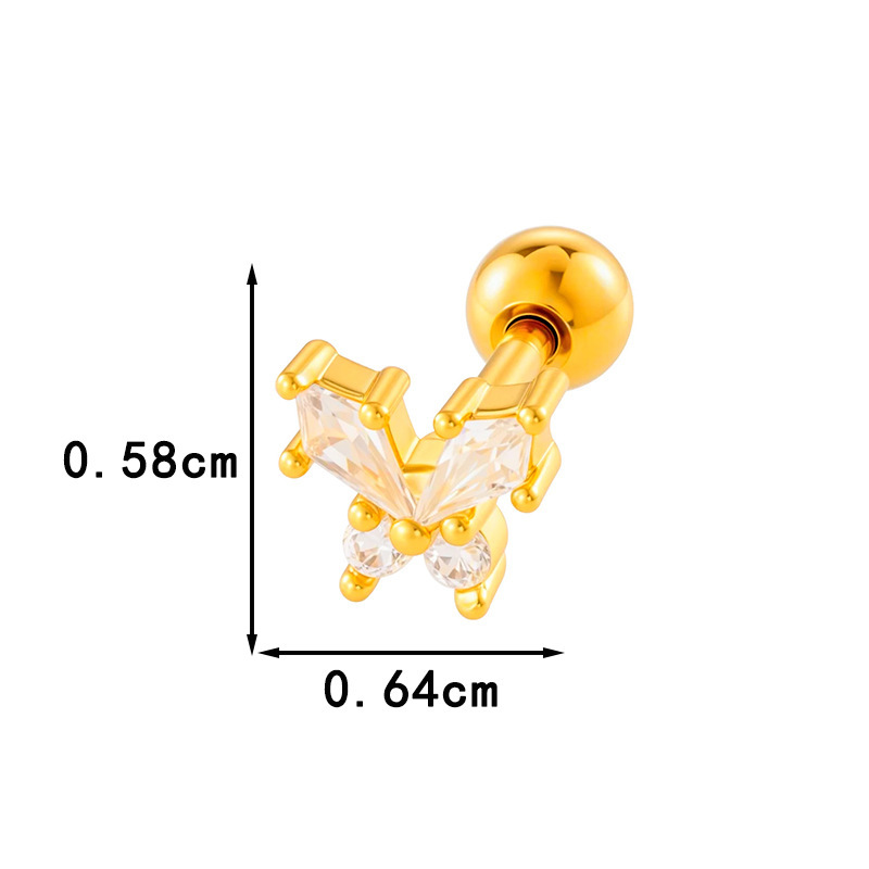 Boucle D'Oreille Piercing En Forme De Nœud Papillon En Cuivre Doré Et Zircon Image2