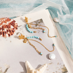 Boucles D'Oreilles Classiques À Pompons Et Fleurs, En Acier Inoxydable Étanche, Couleur Or, Pour Femme (1 Paire). h5 Image6
