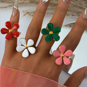 Bague Femme Simple, Rétro, À Motif Floral, En Acier Inoxydable Étanche (1 Pièce) h5 Image4