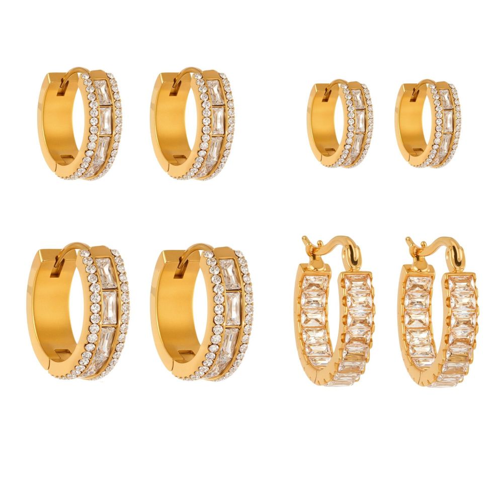 1 Paire De Boucles D'Oreilles Créoles Luxueuses Pour Femme, En Acier Inoxydable Étanche, Couleur Or, Ornées De Zircon. Image6