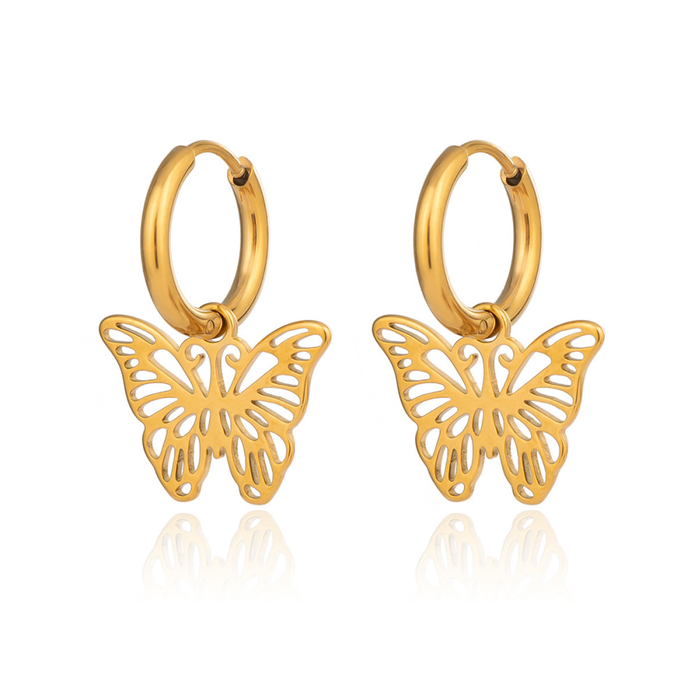Boucles D'Oreilles Pendantes Romantiques Papillon En Acier Inoxydable Étanche Couleur Or Pour Femme (1 Paire) h5Image5